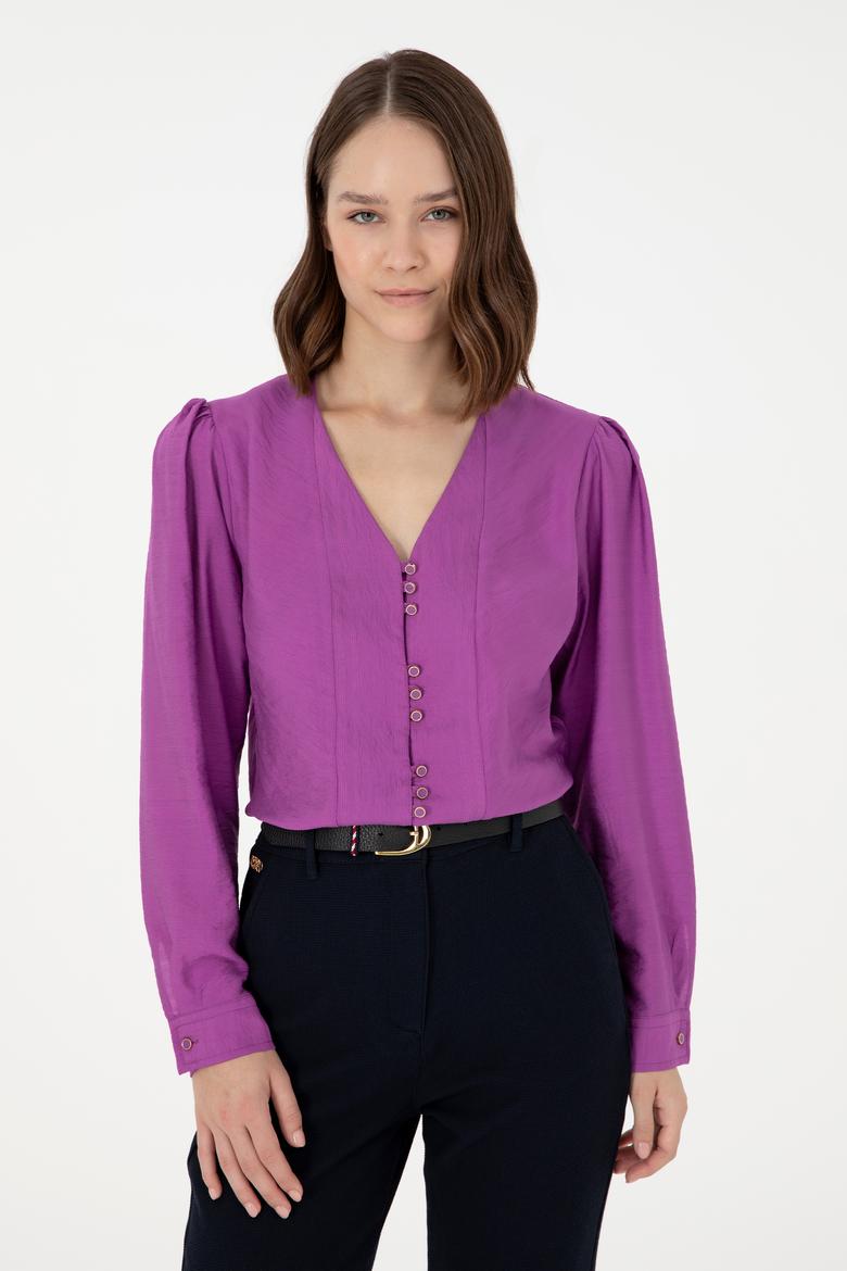 Kadın Menekşe Uzun Kollu Gömlek - 50292395003