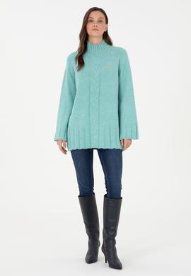 Kadın Su Yeşili Balıkçı Yaka Kazak - 50293141005