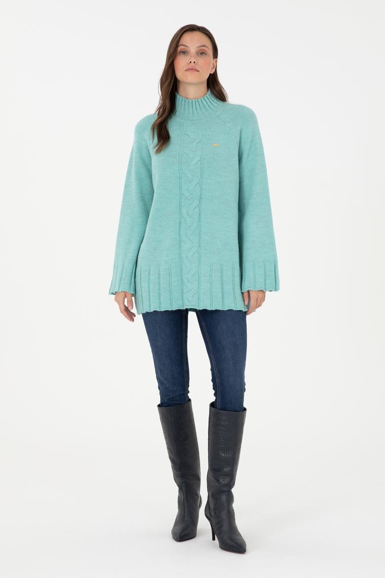 Kadın Su Yeşili Balıkçı Yaka Kazak - 50293141005