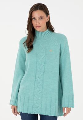 Kadın Su Yeşili Balıkçı Yaka Kazak - 50293141005