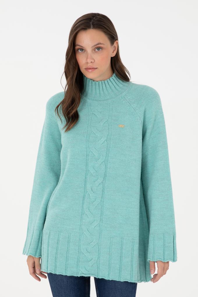 Kadın Su Yeşili Balıkçı Yaka Kazak