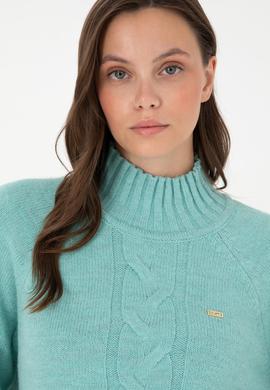 Kadın Su Yeşili Balıkçı Yaka Kazak - 50293141005