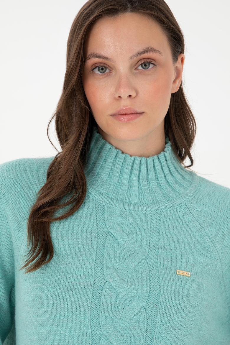 Kadın Su Yeşili Balıkçı Yaka Kazak - 50293141005