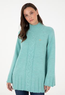 Kadın Su Yeşili Balıkçı Yaka Kazak - 50293141005