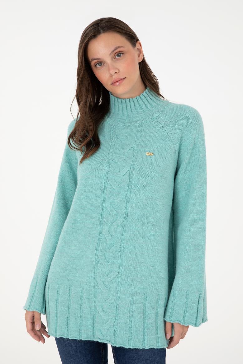 Kadın Su Yeşili Balıkçı Yaka Kazak - 50293141005