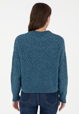 Kadın İndigo Melanj Bisiklet Yaka Kazak - 50293156014