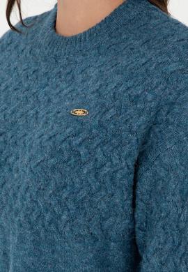 Kadın İndigo Melanj Bisiklet Yaka Kazak - 50293156014