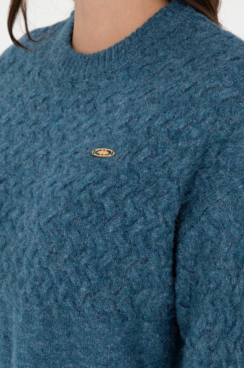 Kadın İndigo Melanj Bisiklet Yaka Kazak