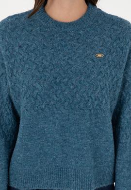 Kadın İndigo Melanj Bisiklet Yaka Kazak - 50293156014