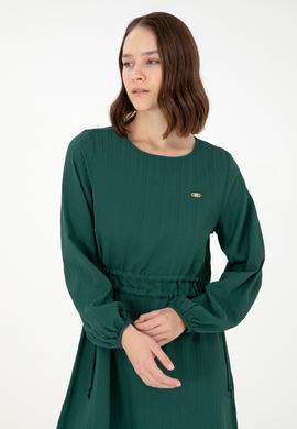 Kadın Koyu Yeşil Dokuma Elbise - 50289860004