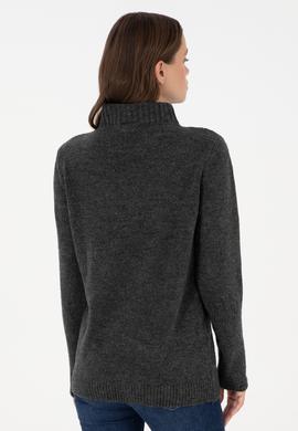 Kadın Antrasit Melanj Balıkçı Yaka Kazak - 50294257006