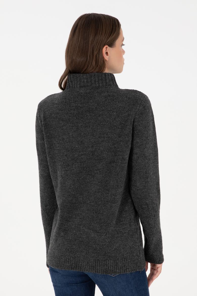 Kadın Antrasit Melanj Balıkçı Yaka Kazak - 50294257006