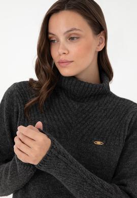 Kadın Antrasit Melanj Balıkçı Yaka Kazak - 50294257006