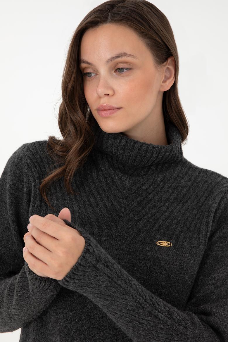 Kadın Antrasit Melanj Balıkçı Yaka Kazak - 50294257006