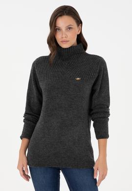 Kadın Antrasit Melanj Balıkçı Yaka Kazak - 50294257006