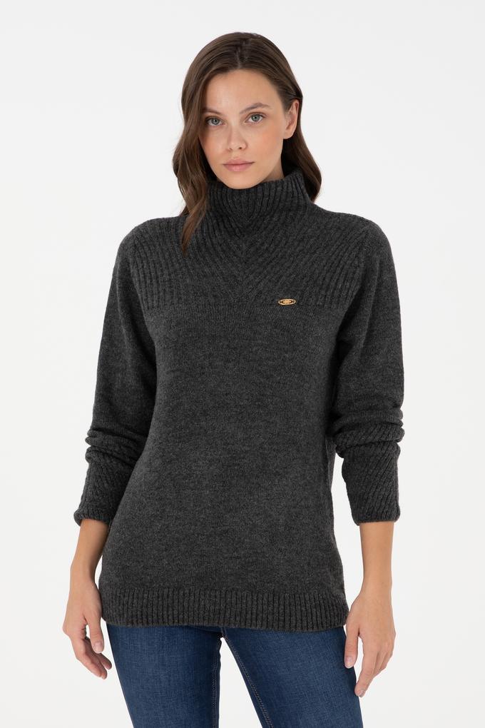 Kadın Antrasit Melanj Balıkçı Yaka Kazak