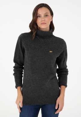 Kadın Antrasit Melanj Balıkçı Yaka Kazak - 50294257006