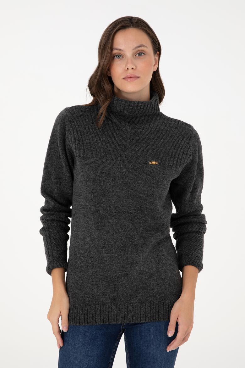 Kadın Antrasit Melanj Balıkçı Yaka Kazak - 50294257006