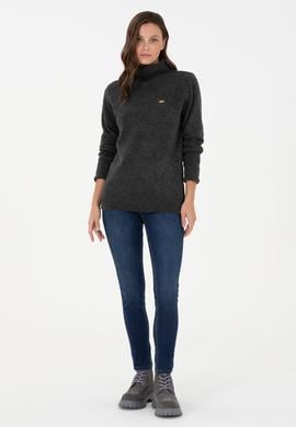 Kadın Antrasit Melanj Balıkçı Yaka Kazak - 50294257006