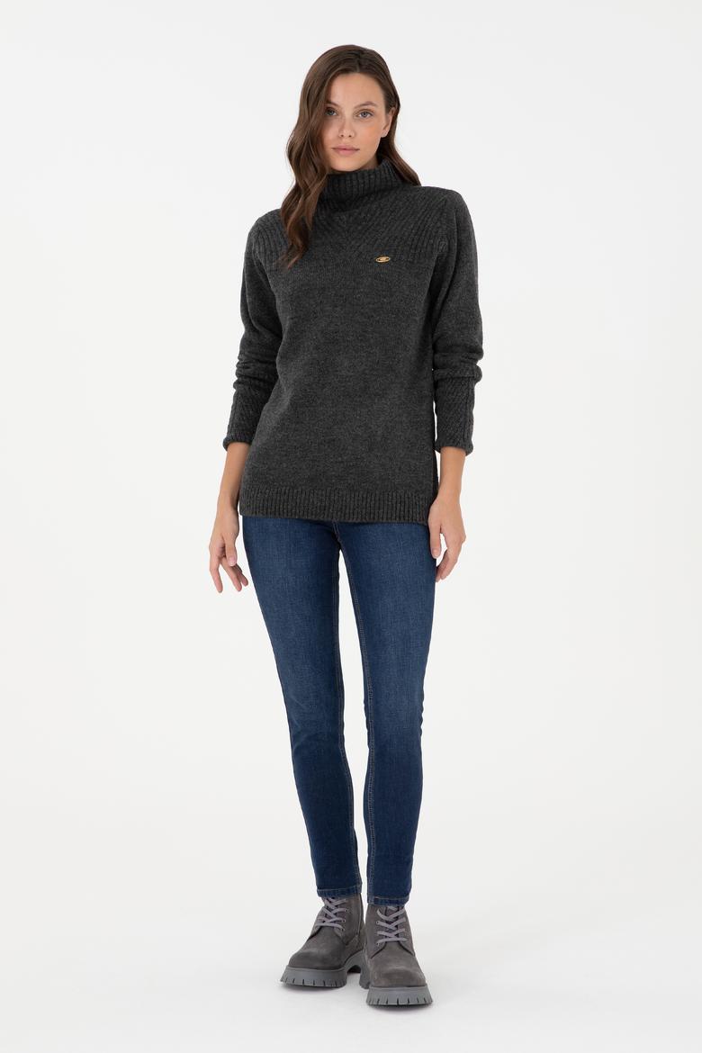 Kadın Antrasit Melanj Balıkçı Yaka Kazak - 50294257006