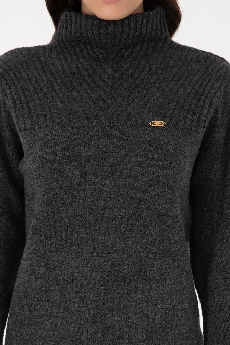 Kadın Antrasit Melanj Balıkçı Yaka Kazak - 50294257006