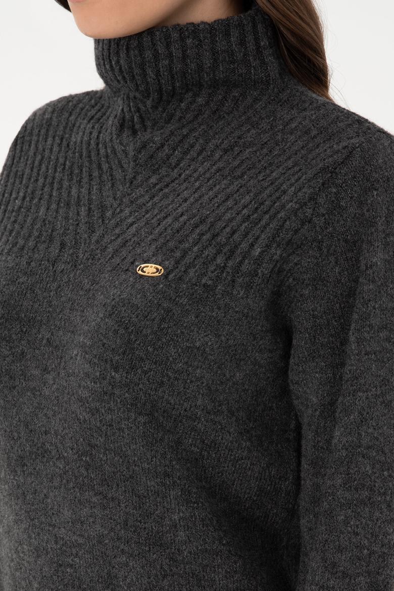 Kadın Antrasit Melanj Balıkçı Yaka Kazak - 50294257006