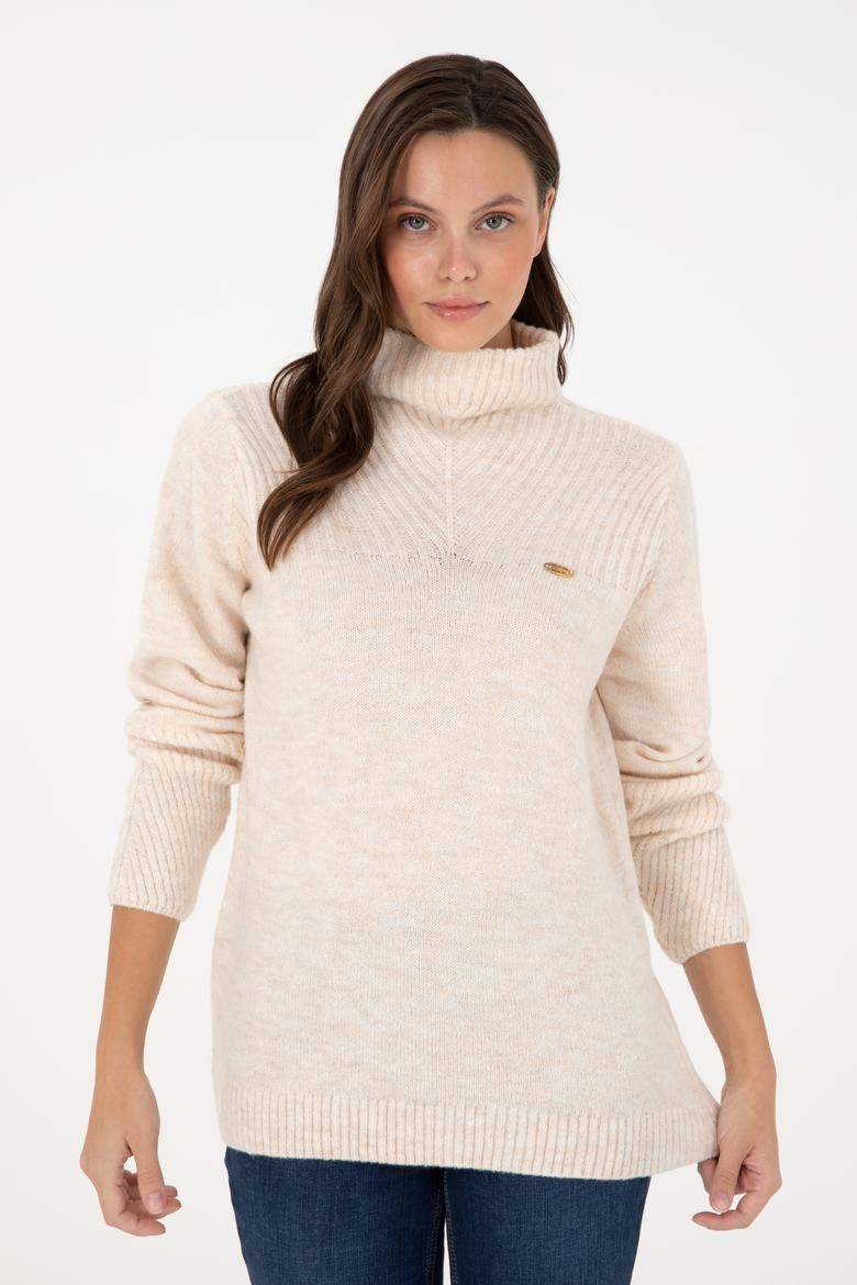 Kadın Krem Balıkçı Yaka Kazak - 50294257019