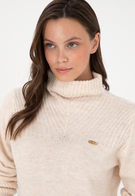 Kadın Krem Balıkçı Yaka Kazak - 50294257019