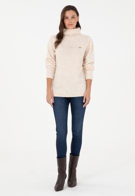 Kadın Krem Balıkçı Yaka Kazak - 50294257019