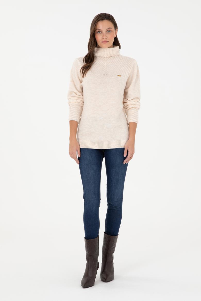 Kadın Krem Balıkçı Yaka Kazak - 50294257019