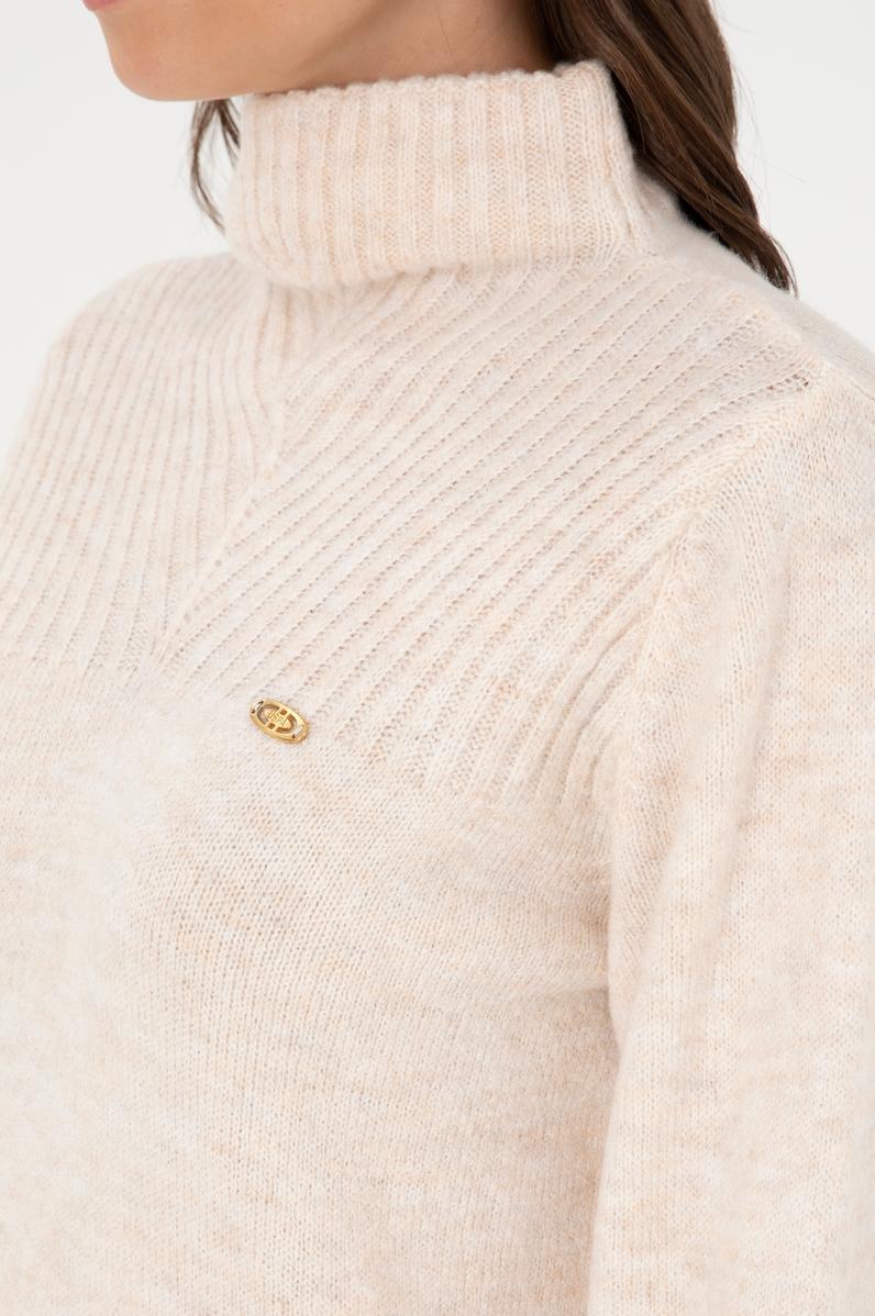 Kadın Krem Balıkçı Yaka Kazak