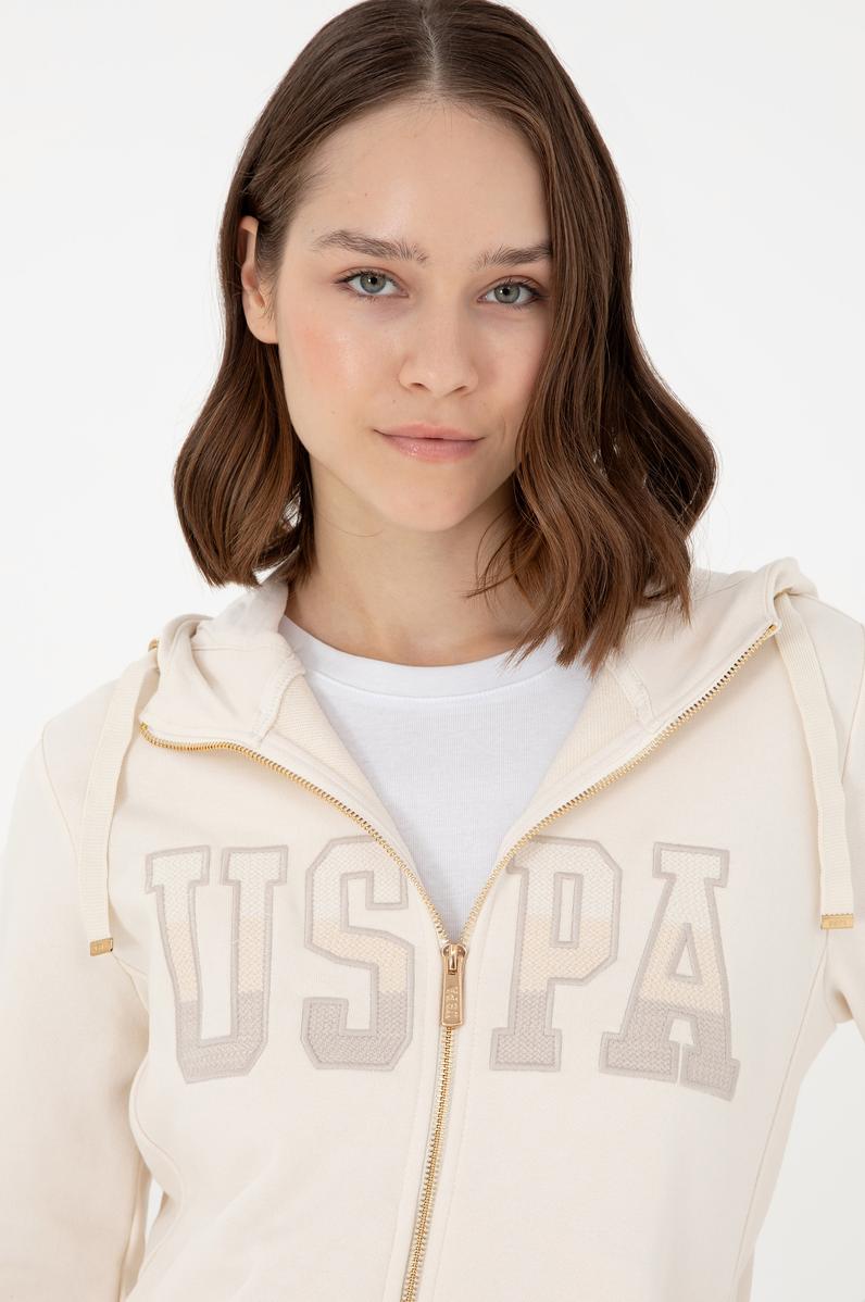 Kadın Krem Basic Kapüşonlu Sweatshirt