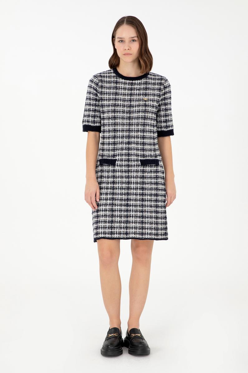 Kadın Lacivert Bisiklet Yaka Triko Elbise