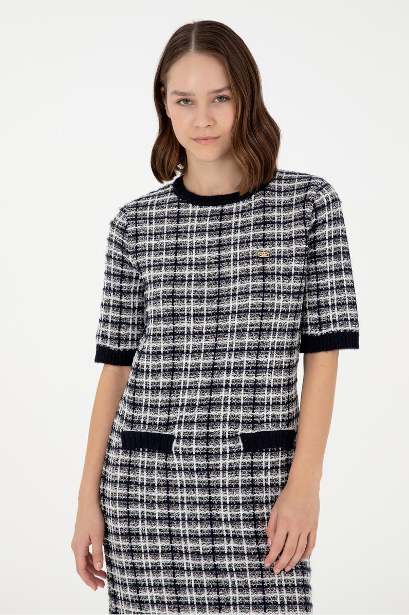 Kadın Lacivert Bisiklet Yaka Triko Elbise