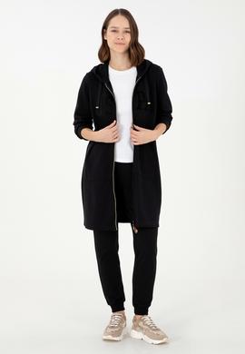 Kadın Siyah Kapüşonlu Sweatshirt - 50289544013