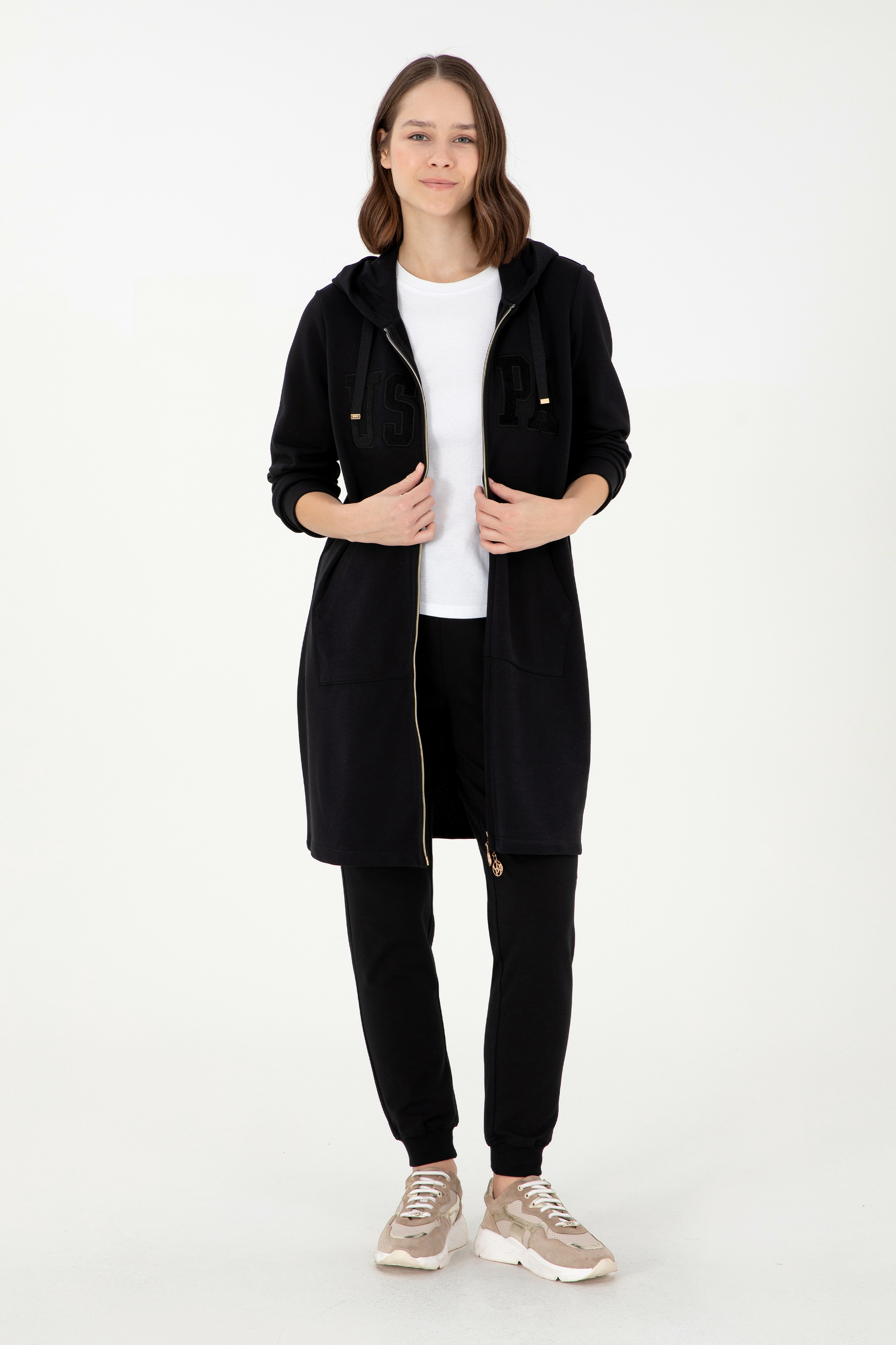 Kadın Siyah Kapüşonlu Sweatshirt - Image 4