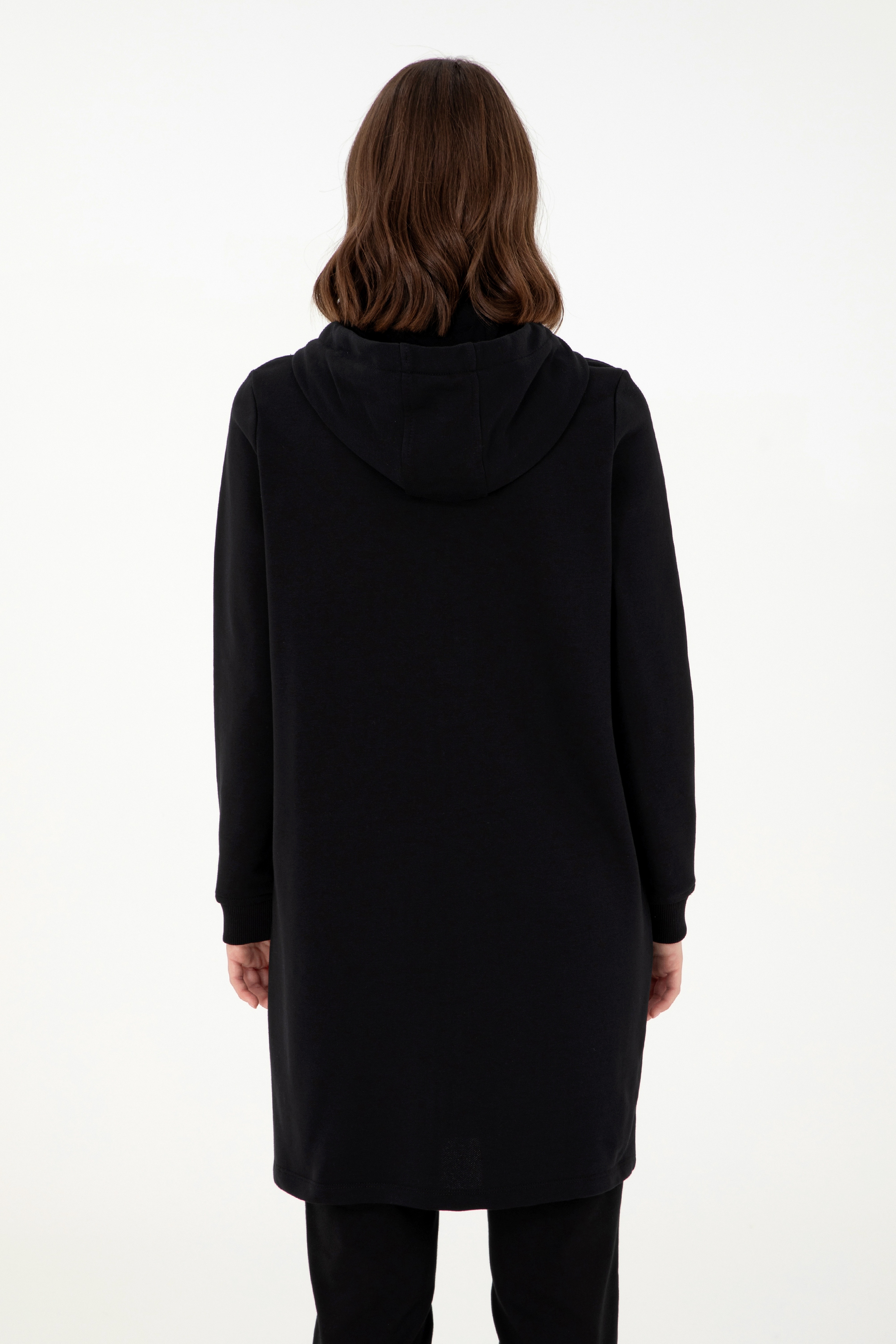 Kadın Siyah Kapüşonlu Sweatshirt - Image 5