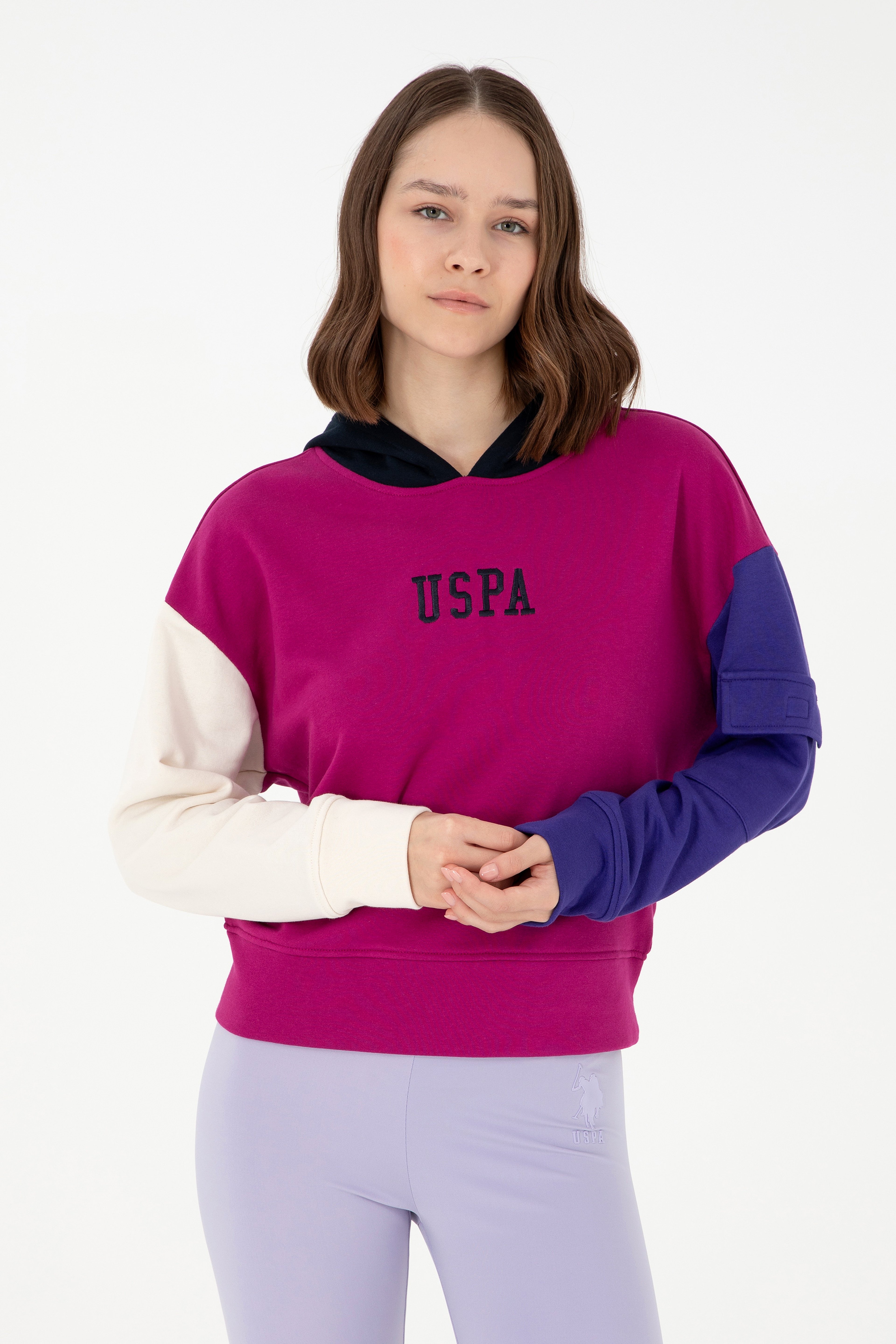 Kadın Fuşya Kapüşonlu Sweatshirt - Image 1