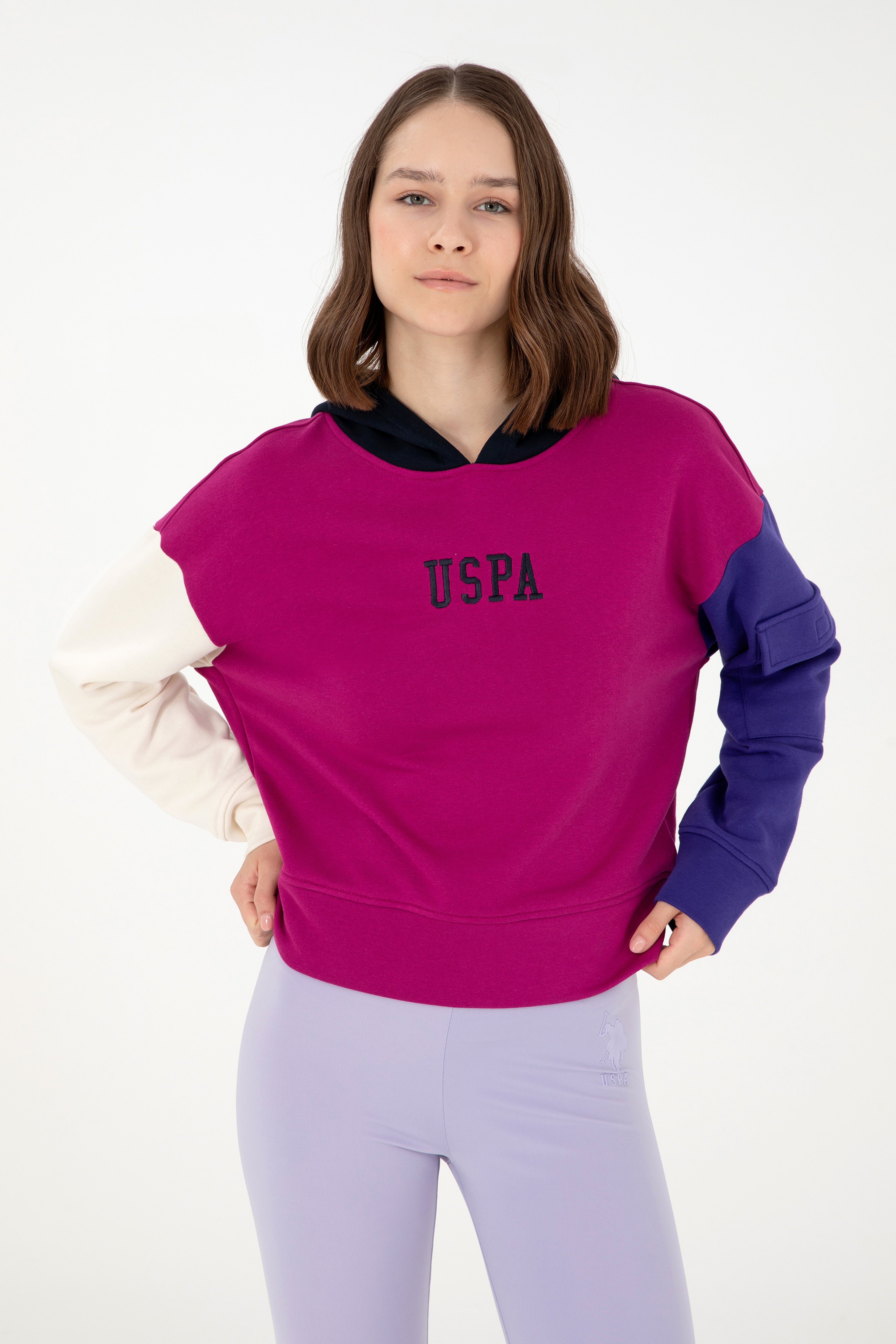 Kadın Fuşya Kapüşonlu Sweatshirt - Image 3