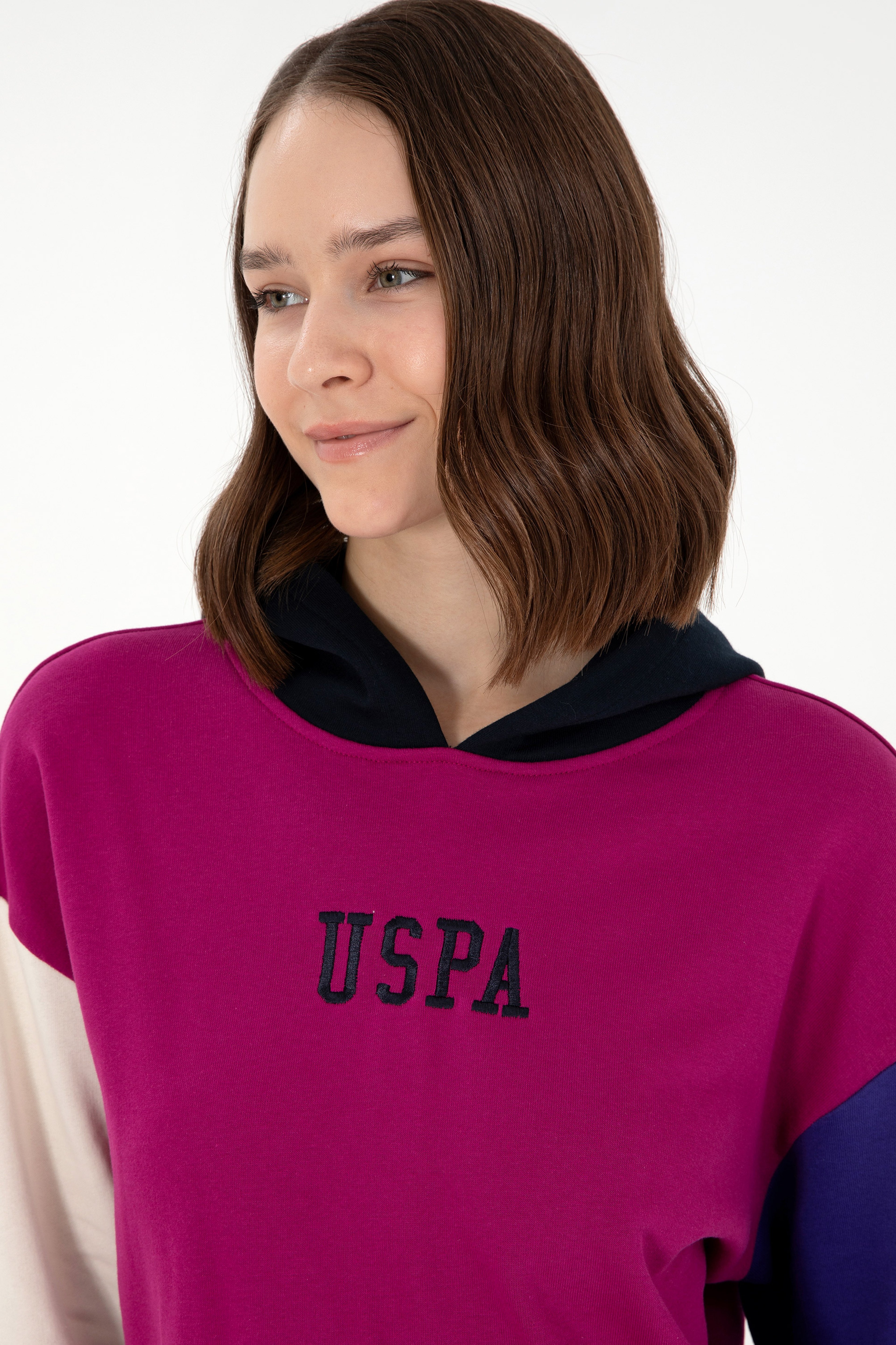 Kadın Fuşya Kapüşonlu Sweatshirt - Image 2