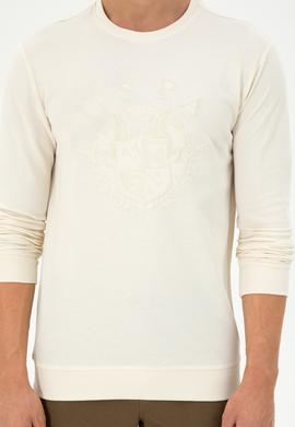 Erkek Regular Fit Bisiklet Yaka Krem Sweatshirt - 50290582038