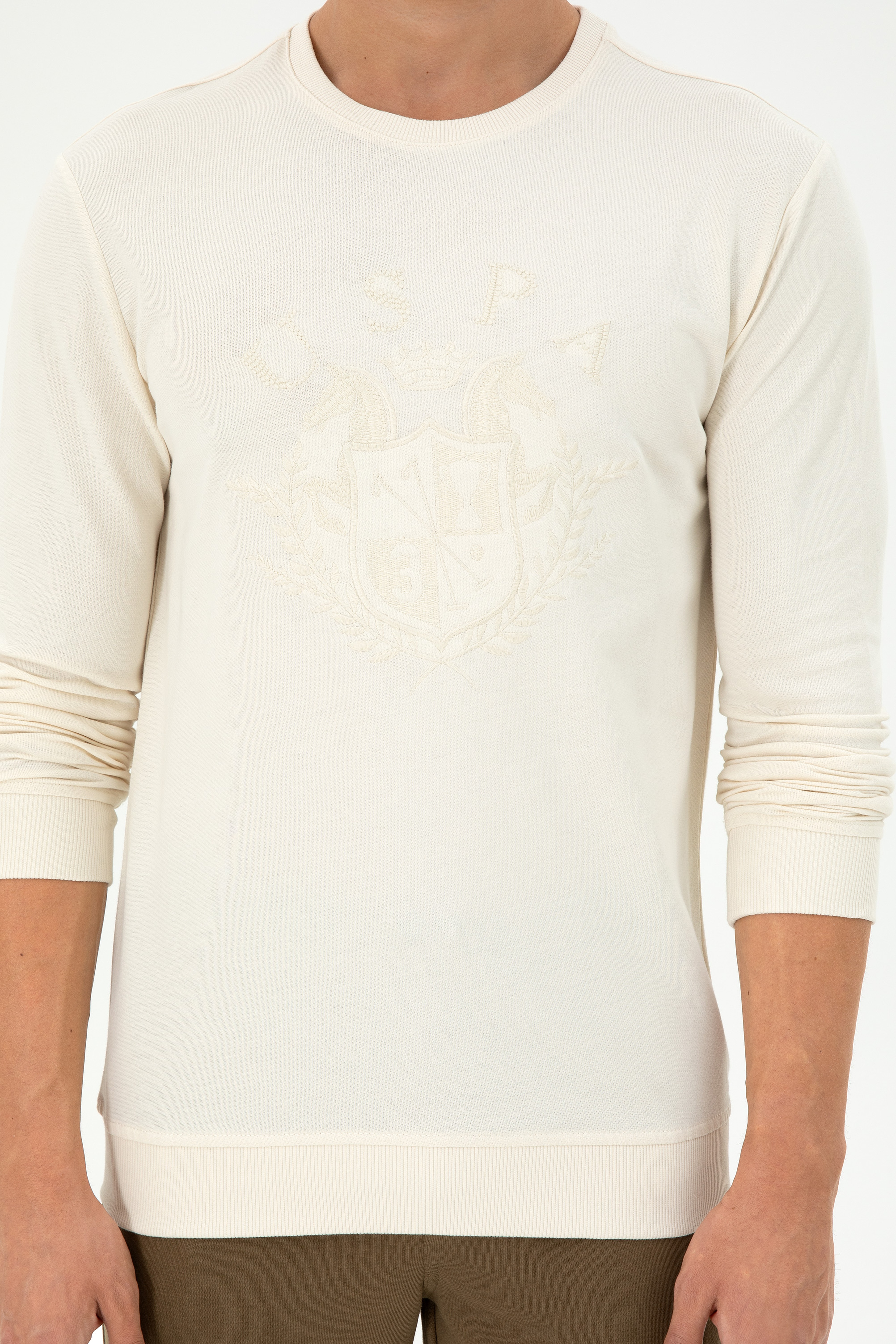 Erkek Regular Fit Bisiklet Yaka Krem Sweatshirt - Image 6