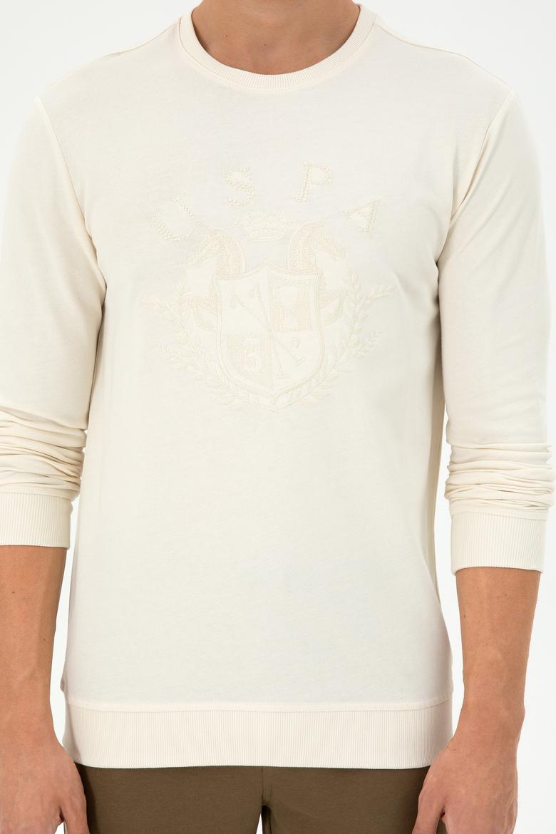 Erkek Regular Fit Bisiklet Yaka Krem Sweatshirt - 50290582038