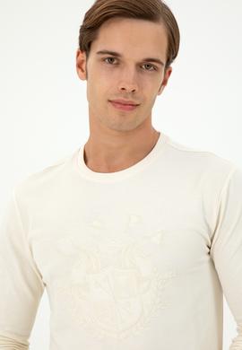 Erkek Regular Fit Bisiklet Yaka Krem Sweatshirt - 50290582038