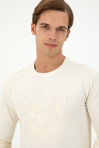 Erkek Regular Fit Bisiklet Yaka Krem Sweatshirt