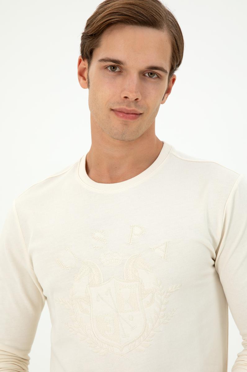 Erkek Regular Fit Bisiklet Yaka Krem Sweatshirt