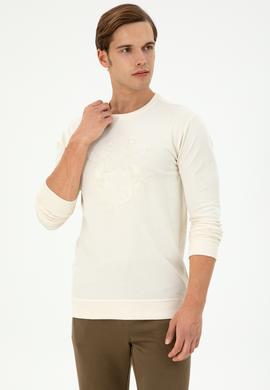 Erkek Regular Fit Bisiklet Yaka Krem Sweatshirt - 50290582038