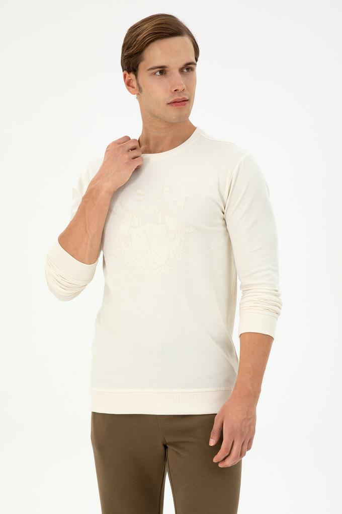 Erkek Regular Fit Bisiklet Yaka Krem Sweatshirt