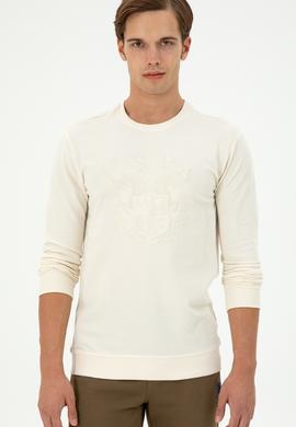 Erkek Regular Fit Bisiklet Yaka Krem Sweatshirt - 50290582038
