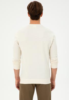Erkek Regular Fit Bisiklet Yaka Krem Sweatshirt - 50290582038